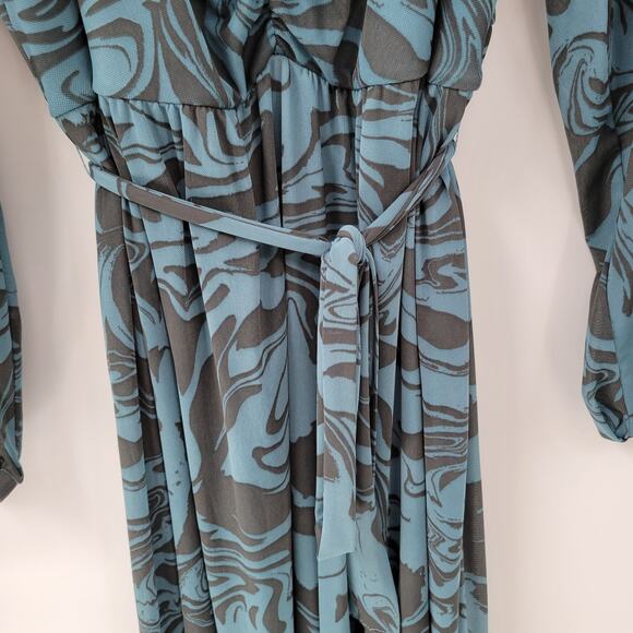 Ava & Viv‎ Swirl Maxi Dress Womens 1X Blue Mesh Ruched Long Balloon Sleeve - Picture 7 of 16